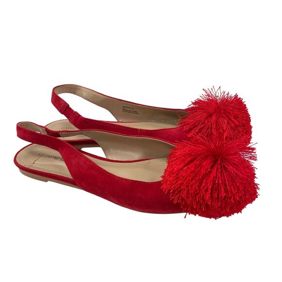 Gunmetal Samantha Red Pom Pom Pointed Toe Sling Back Flats Womens 8.5 - Picture 4 of 7